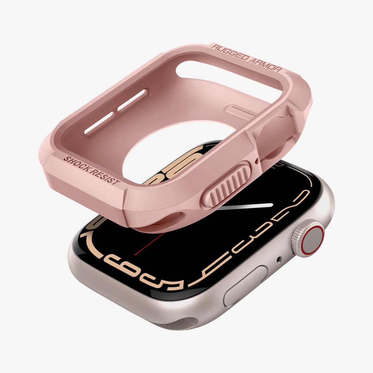 062CS24470 - Apple Watch Series (Apple Watch (45mm)) Case Rugged Armor in rose gold showing the case hovering above the watch face
