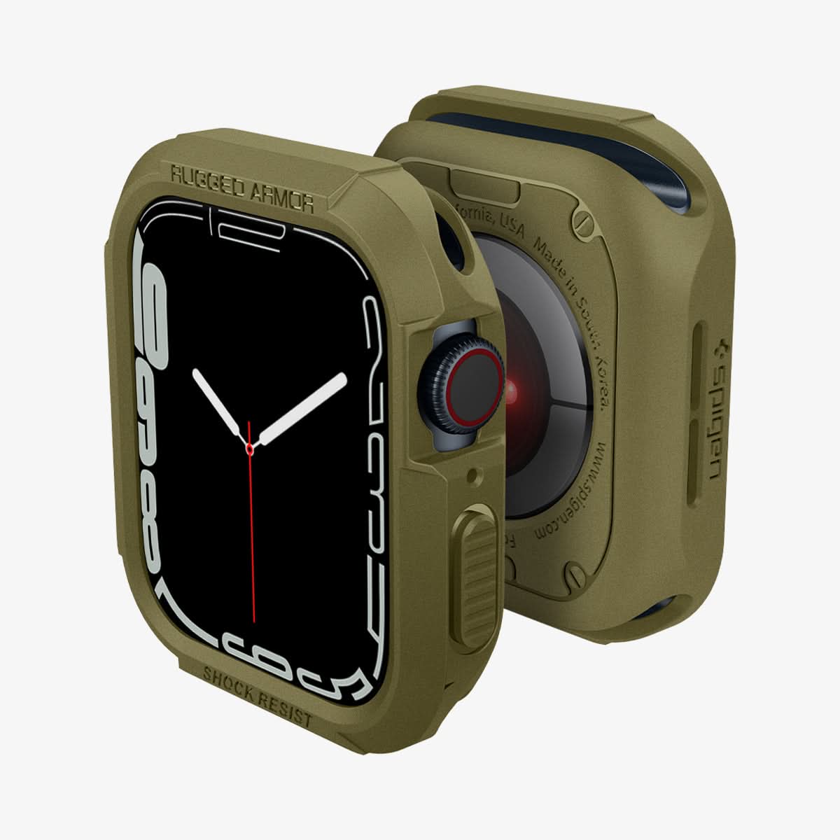 062CS26015 - Apple Watch Series (Apple Watch (45mm)) Case Rugged Armor in olive green showing the front, back and sides