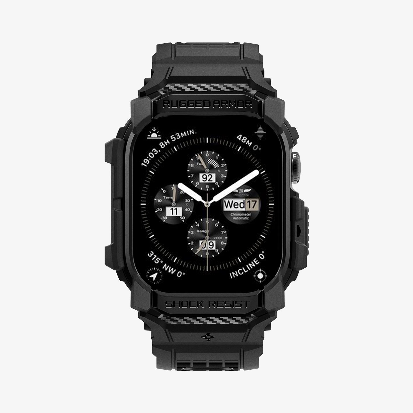 ACS08591 - Apple Watch 10 (42mm) Case Rugged Armor Pro in Matte Black showing the front and partial sides