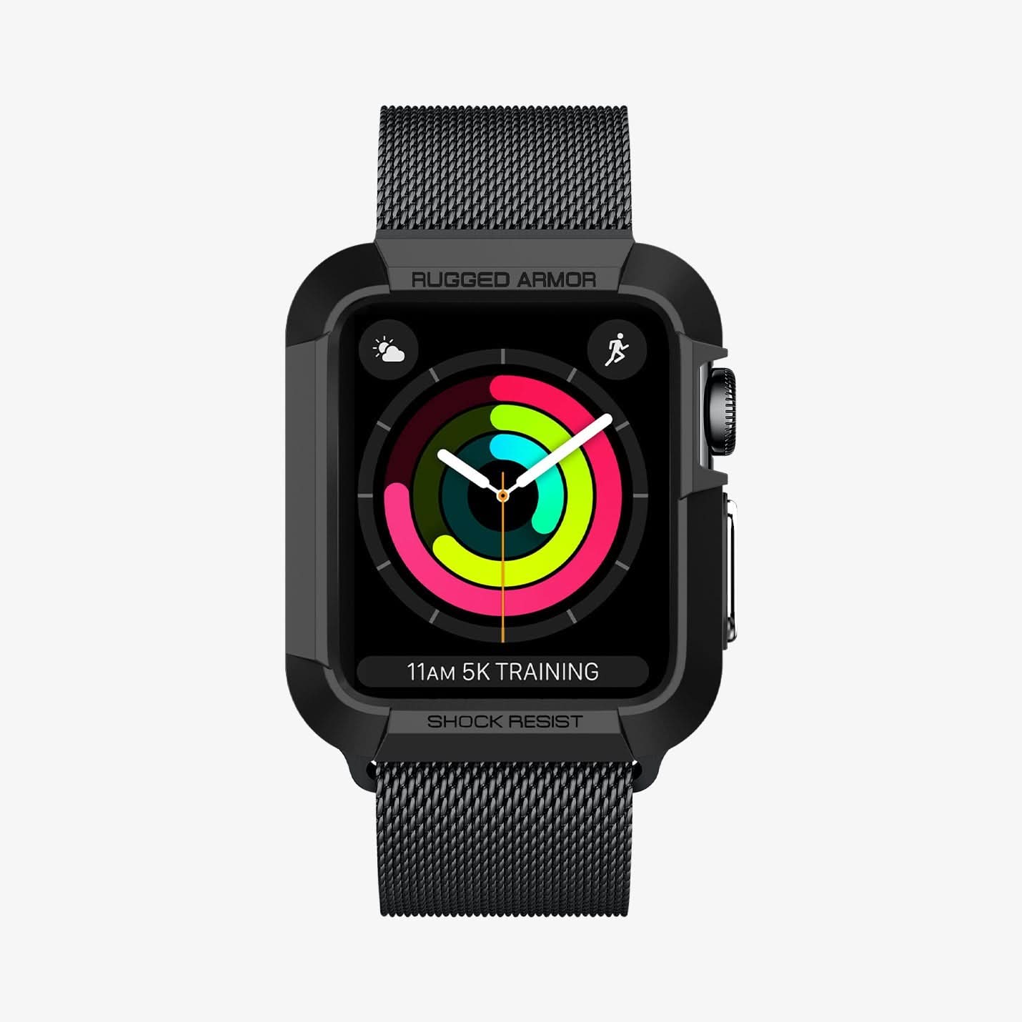 SGP11485 - Apple Watch Series (Apple Watch (38mm)) Case Rugged Armor in black showing the front