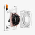 AGL01843 - Galaxy Watch 3 (45mm) Screen Protector EZ Fit GLAS.tR SLIM showing the packaging, watch face, screen protector, EZ Fit Tray