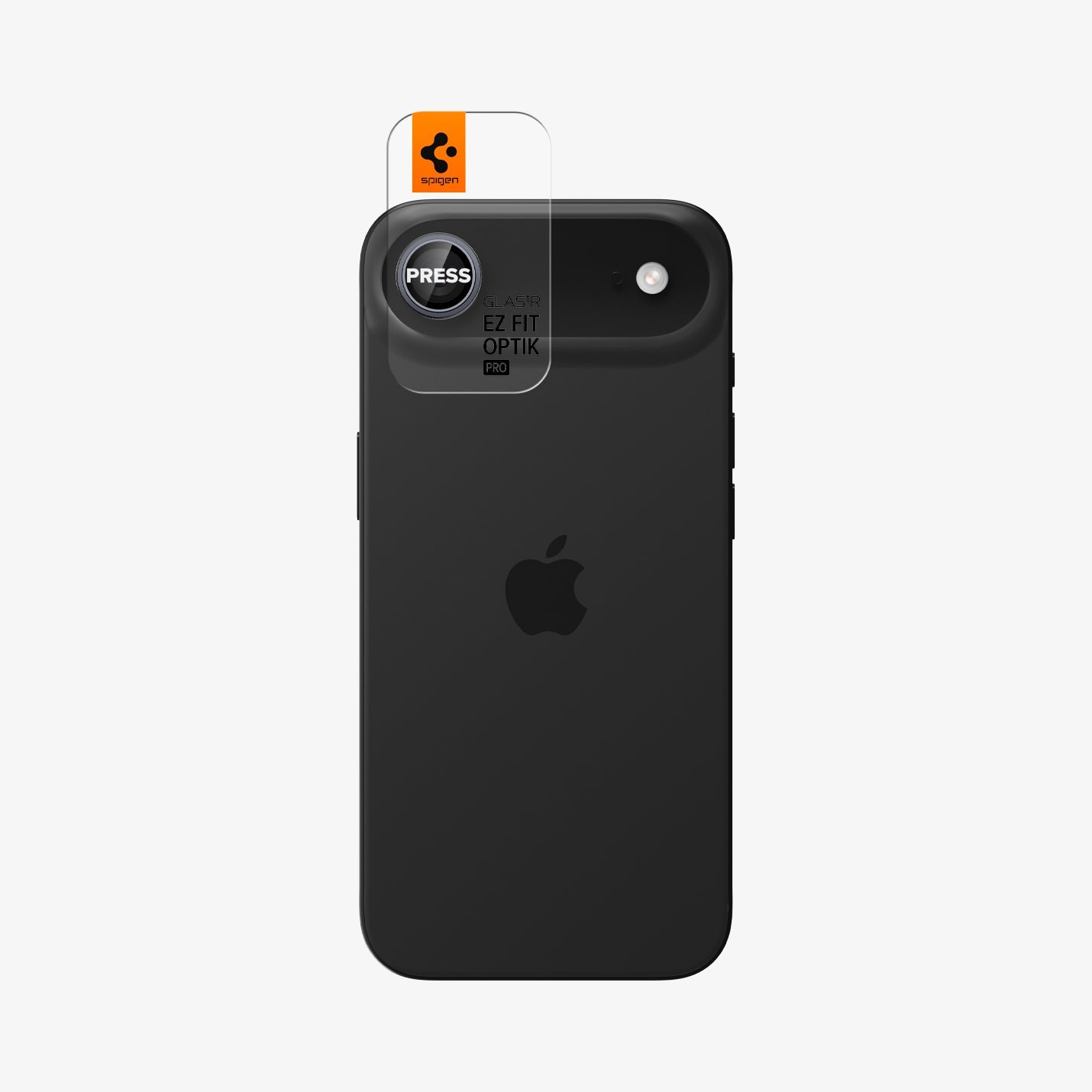 AGL10130 - iPhone 17 Air Optik Pro EZ Fit Lens Protector in gray showing the back with ez fit tray installed on lens